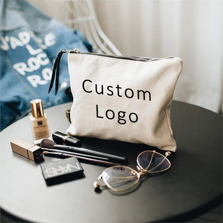 Petit sac cosmétique de poche vide de tirette de coton fait sur commande qui respecte l'environnement avec le logo